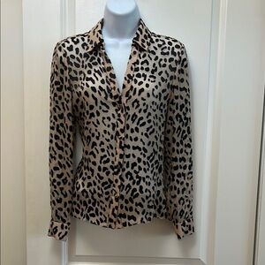Alice + Olivia Leopard Print Long Sleeve Blouse